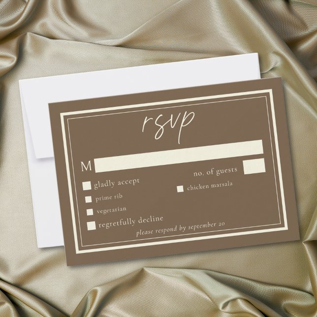 Cocoa Brown Minimalist Frame Wedding RSVP Card (Cocoa Brown Minimalist Frame Wedding RSVP Card)