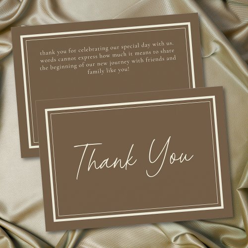 Cocoa Brown Minimalist Frame Wedding Thank You Card