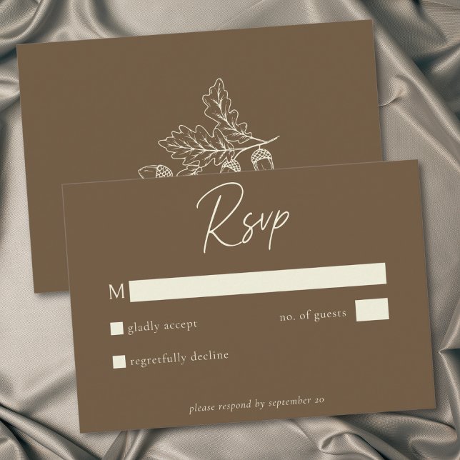 Cocoa Brown Minimalist Leaf Acorn Fall Wedding RSVP Card (Cocoa Brown Minimalist Leaf Acorn Fall Wedding RSVP Card)