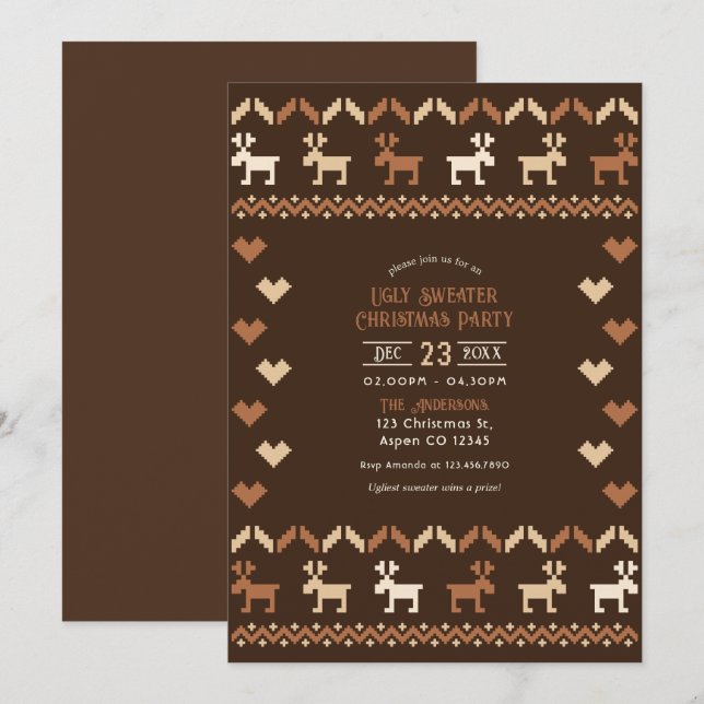 Cocoa & Cinnamon Ugly Sweater Christmas Party Invitation (Front/Back)