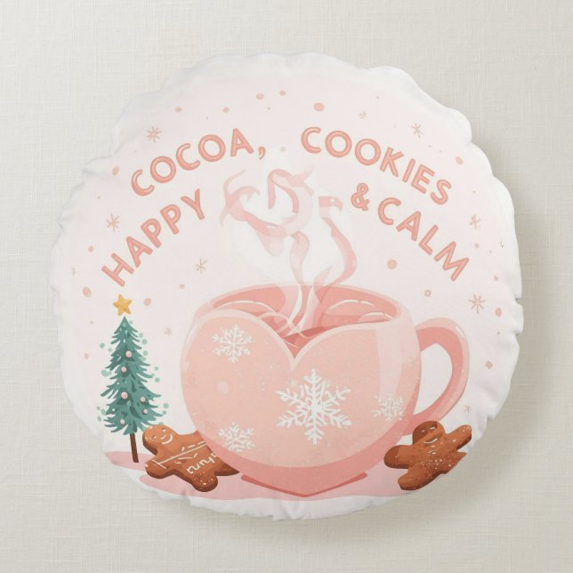 Cocoa, Cookies & Calm – Pastel Christmas CoT-Shirt Round Pillow (Front)