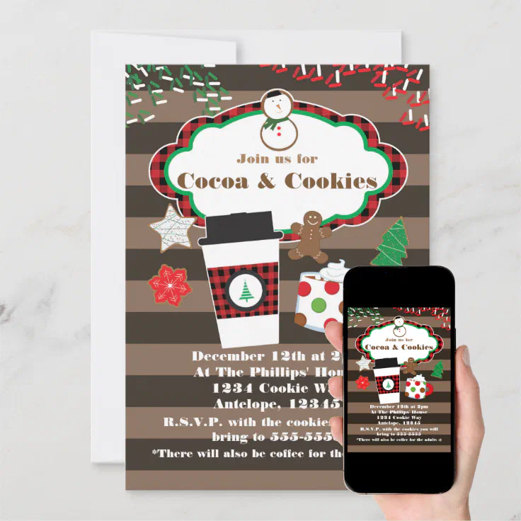 Cocoa & Cookies Christmas Holiday Party Invitation | Zazzle