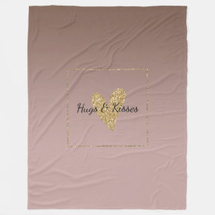 Cocoa Cream Brown Ombre Gold Glitter Heart Fleece Blanket