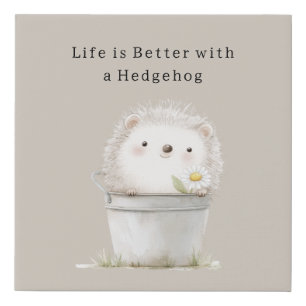 Cocoa Cream Hedgehog Daisy Flower Bucket   Faux Canvas Print