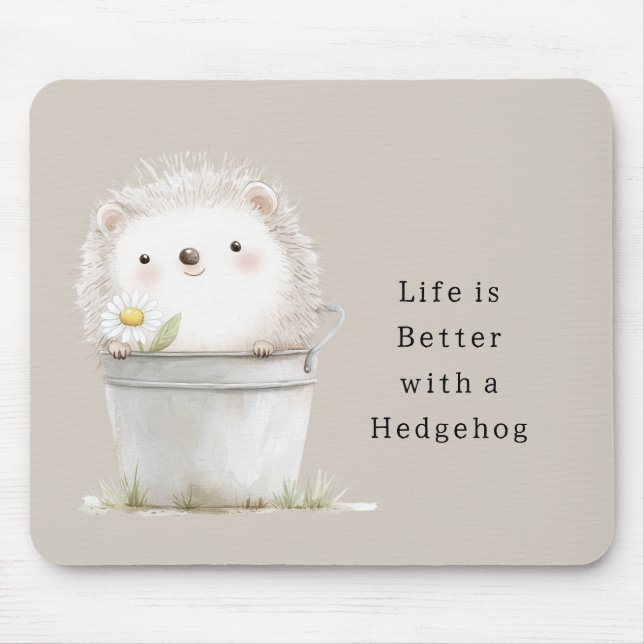 Cocoa Cream Hedgehog Daisy Flower Bucket   Mouse Pad (Front)