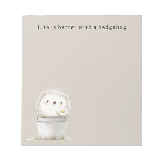 Cocoa Cream Hedgehog Daisy Flower Bucket   Notepad (Front)
