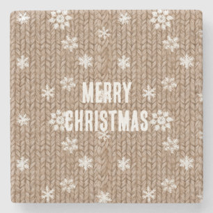 Cocoa Cream Snowflakes Christmas Stone Coaster