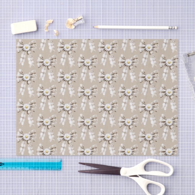 Cocoa Cream White Bow Daisy Flowers Birthday   Tissue Paper (Craft)
