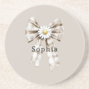 Cocoa Cream White Bow Daisy Flowers Coaster