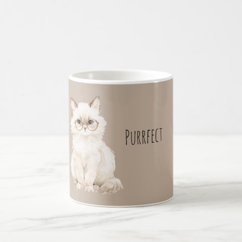Cocoa Cream White Cat with Glasses Purrfect Coffee Mug