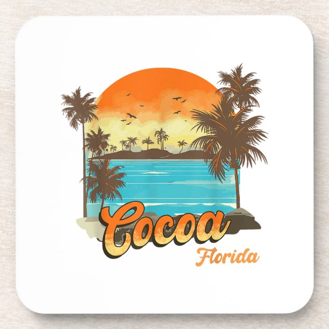 Cocoa Florida Beach Summer Vacation Palm Sunset  Beverage Coaster (Front)