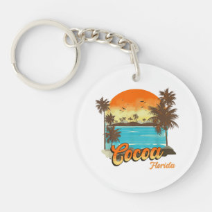 Cocoa Florida Beach Summer Vacation Palm Sunset Keychain