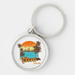 Cocoa Florida Beach Summer Vacation Palm Sunset Keychain