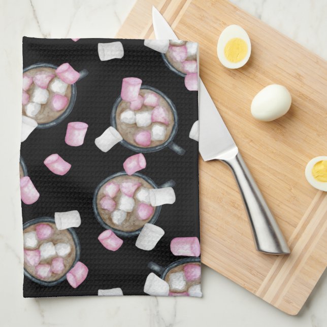 Cocoa marshmallow hot chocolate candy winter black kitchen towel (Quarter Fold)