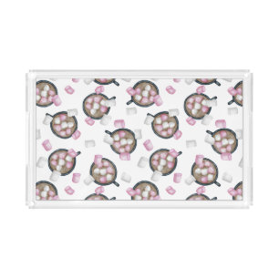 Cocoa marshmallow hot chocolate pattern cute acrylic tray