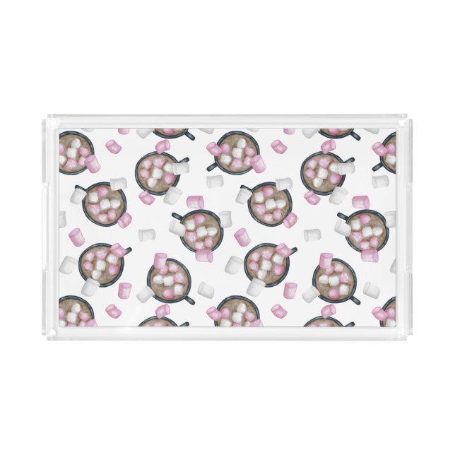 Cocoa marshmallow hot chocolate pattern cute acrylic tray (Front)