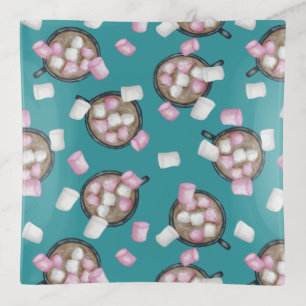 Cocoa marshmallow hot chocolate winter teal pink trinket tray