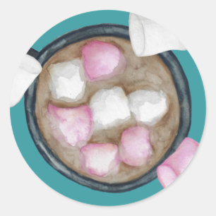 Cocoa marshmallows hot chocolate candy winter classic round sticker