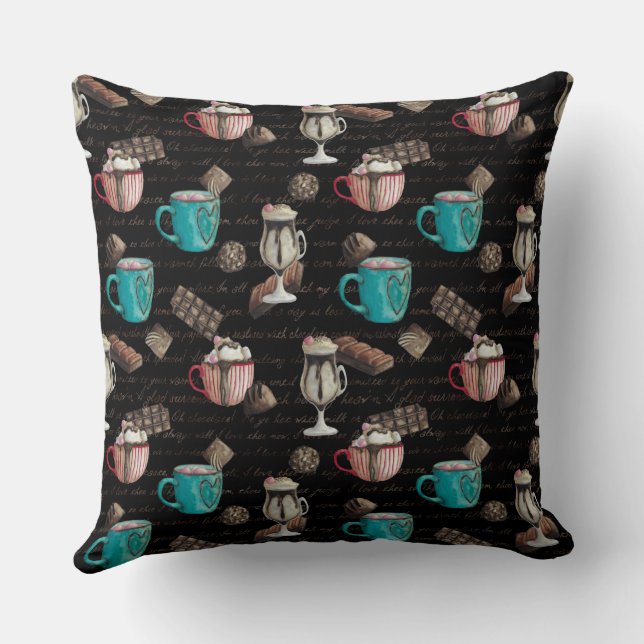 Cocoa marshmallows hot chocolate candy winter throw pillow (Back)