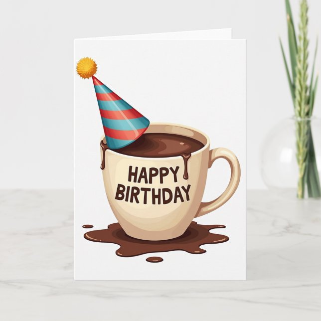 Cocoa Party Hat Birthday Card (Front)