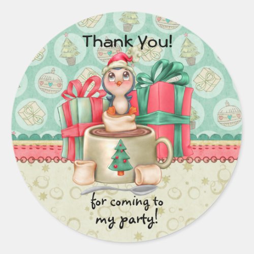 Cocoa Penguin Winter Party _ Thank You Classic Round Sticker