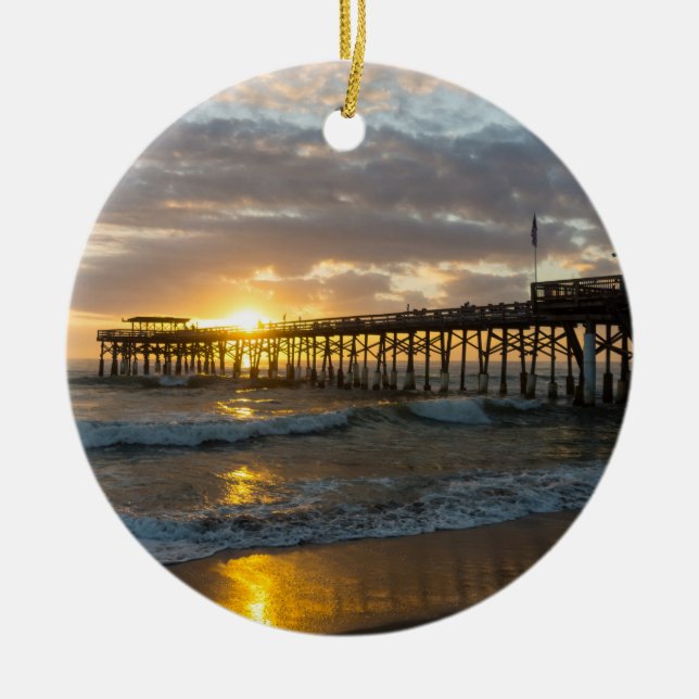 Cocoa Pier 1st Sunrise 2017 Ceramic Ornament (Front)