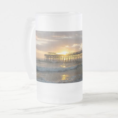 Cocoa Pier 1st Sunrise 2017 Frosted Glass Beer Mug