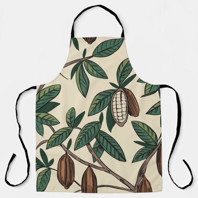 Cocoa plant seamless pattern. Cacao bean. Vintage  Apron (Front)