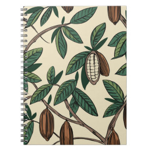 Cocoa plant seamless pattern. Cacao bean. Vintage Notebook