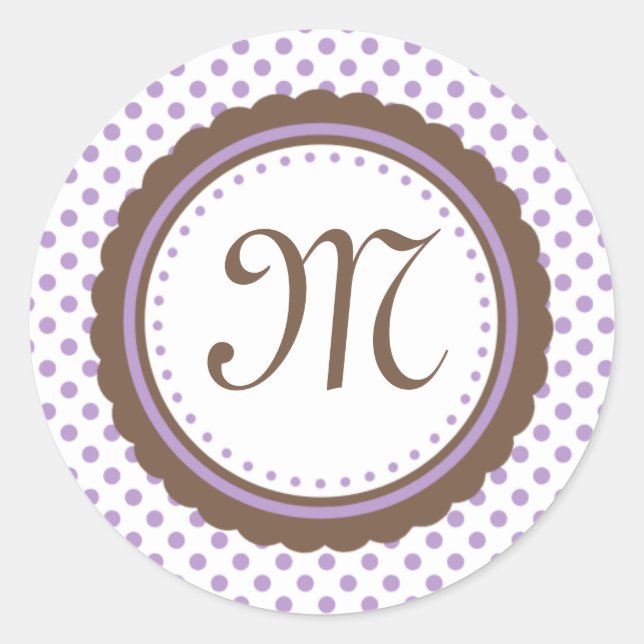 Cocoa & Purple Polka Dots Monogram Initial Sticker (Front)
