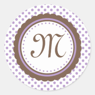 Cocoa & Purple Polka Dots Monogram Initial Sticker