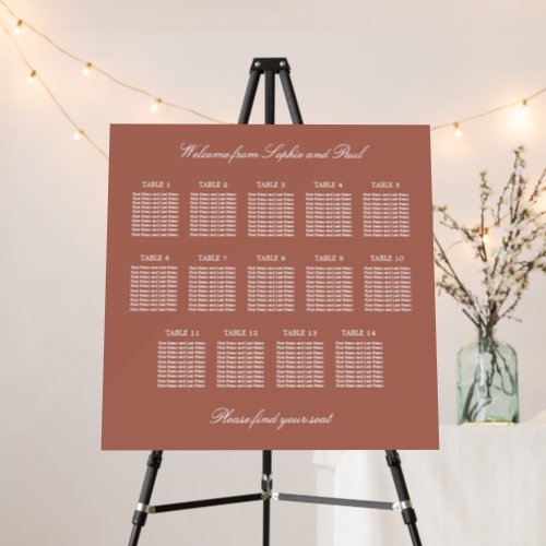 Cocoa Sienna 14 Table Wedding Seating Chart Foam Board