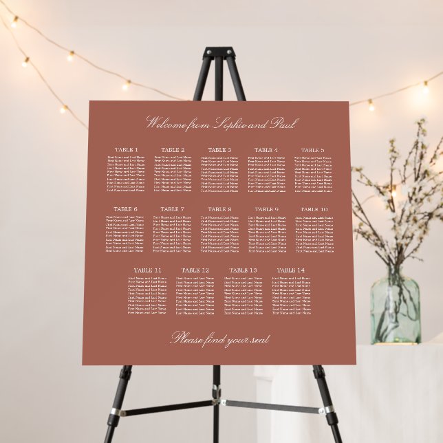 Cocoa Sienna 14 Table Wedding Seating Chart Foam Board (In Situ (Stand))