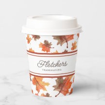 Cocoa Stripes & Golden Fall Leaves Customizable
