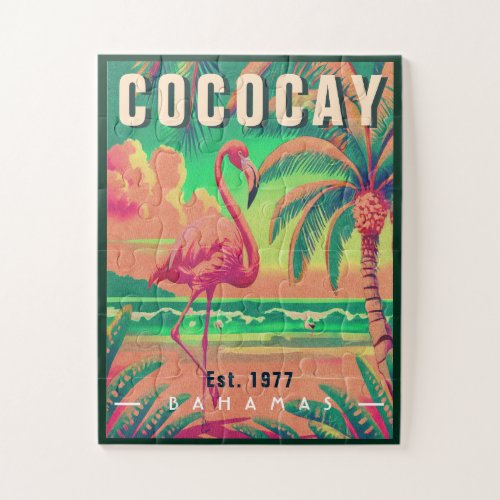 CocoCay Bahamas Retro Flamingo Souvenir 1950s Jigsaw Puzzle
