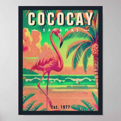 CocoCay Bahamas Retro Flamingo Souvenir 1950s Poster