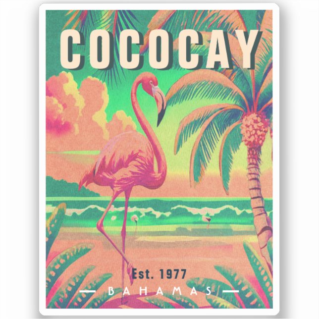 CocoCay Bahamas Retro Flamingo Souvenir 1950s Sticker (Front)