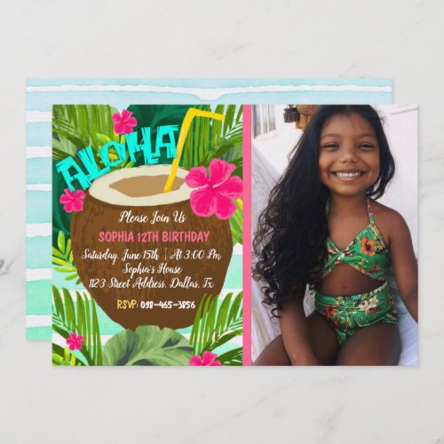 Coconut Aloha Tropical Birthday Invitation