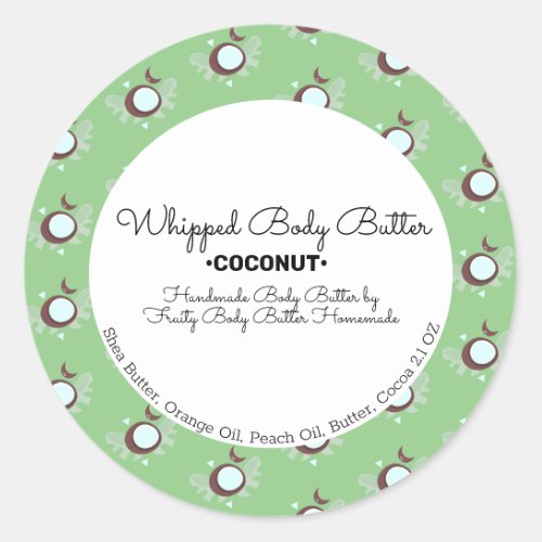 Coconut Body Butter Bath Branding Packaging Classic Round Sticker