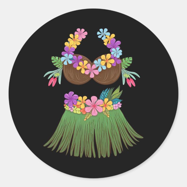 Coconut Bra Lei Flowers Gr Skirt Hula Party Hallow Classic Round Sticker (Front)