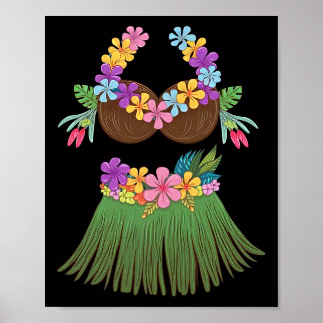 Coconut Bra Lei Flowers Gr Skirt Hula Party Hallow Poster (Front)
