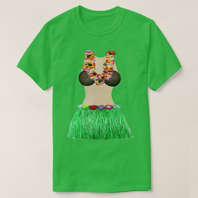 Coconut Bra Lei Flowers Grass Skirt Cool Luau Part T-Shirt (Design Front)