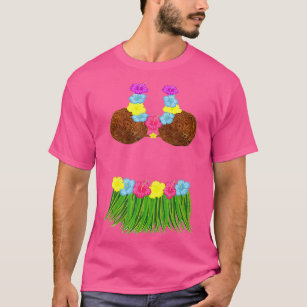 Hula Dancer Lei Flowers Coconut Bra Grass Skirt Long Sleeve T-Shirt T-Shirt