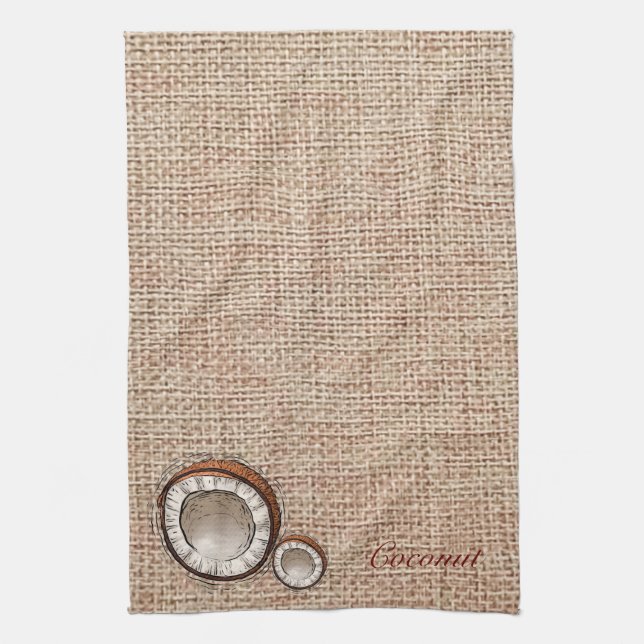 Coconut Burlap print Kitchen Towels (Vertical)