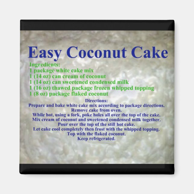 Coconut Cake Recipe Magnet (Front)