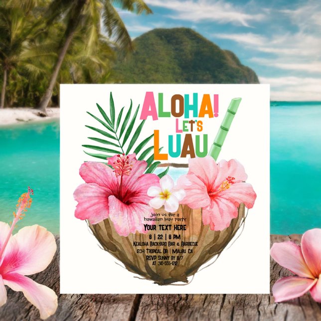 Coconut Cocktail Luau Shower Tropical Hawaiian Invitation (Creator Uploaded)