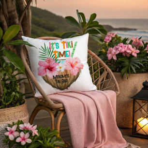 Coconut Cocktail Tropical Tiki Bar  Outdoor Pillow
