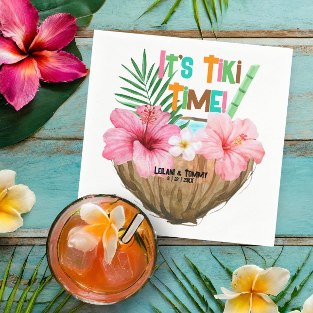 Coconut Cocktail Tropical Tiki Couples Shower Napkins (Creator Uploaded)