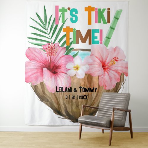 Coconut Cocktail Tropical Tiki Couples Shower Tapestry