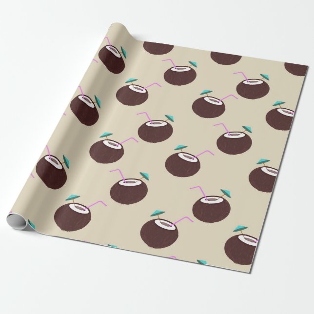 Coconut cocktail with straw pattern - Summer beach Wrapping Paper (Unrolled)